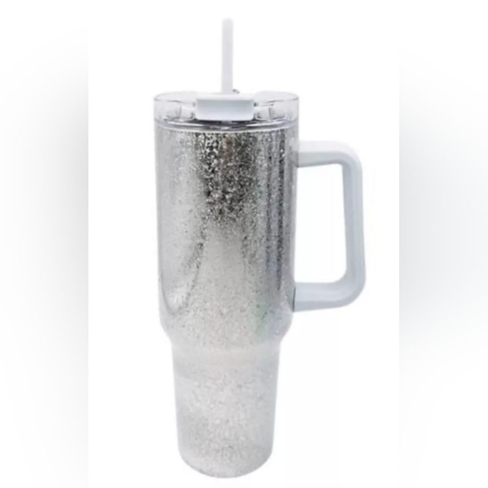 Large 45 oz Stainless Steel Metallic Tumbler with Handle, SILVER